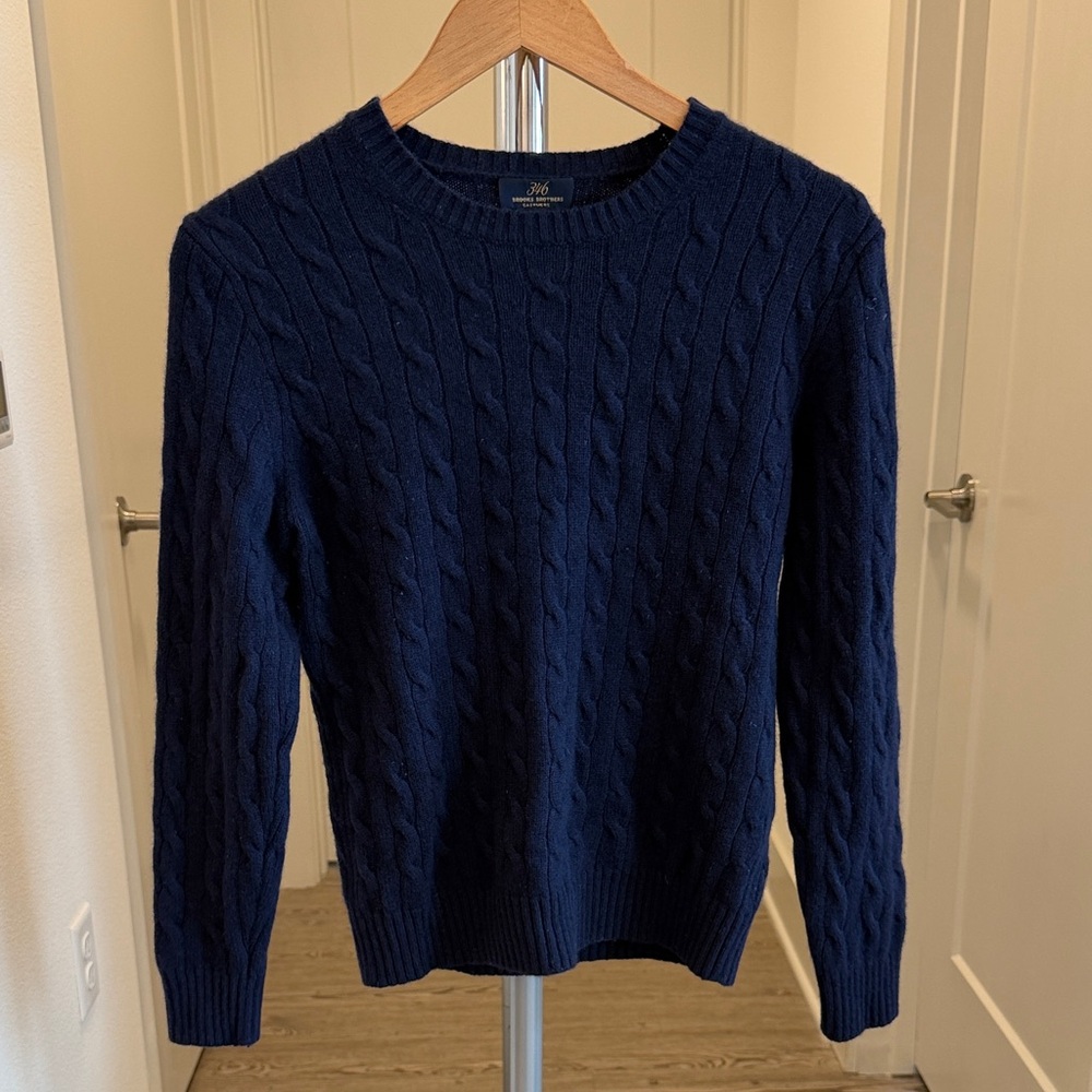 Brooks Brothers Dark Blue Cashmere Cable Knit Crewneck Sweater